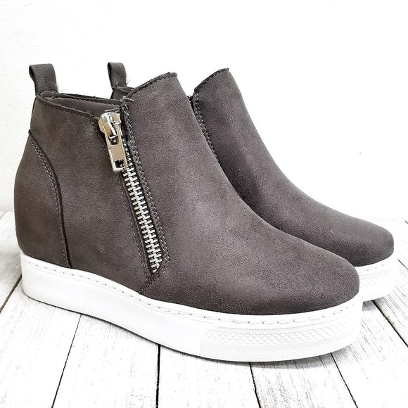 Shoes - New Gray Hidden Wedge High Top Platform Sneakers